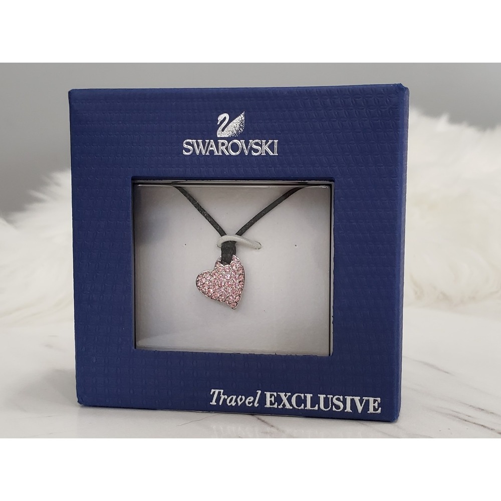 Swarovski Iconic Heart Crystal Necklace Pink Travel 1180116 Black rope chain - Picture 1 of 5